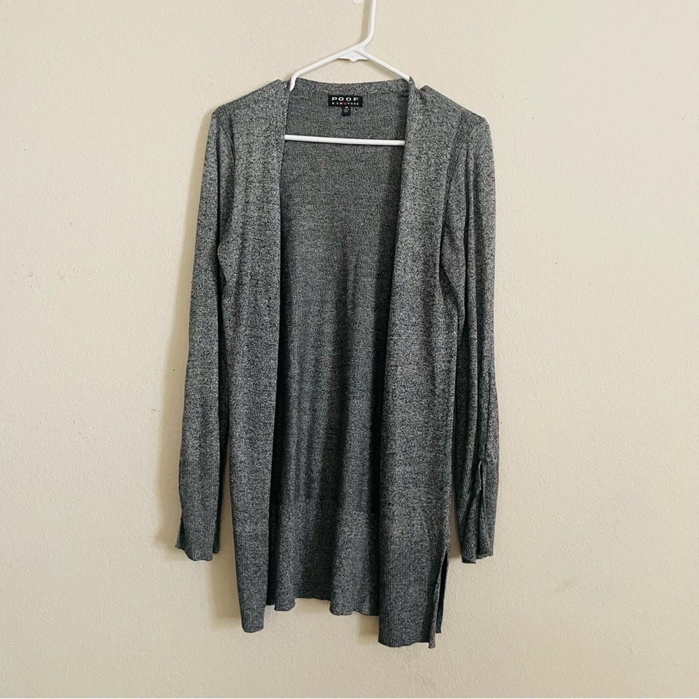 Poof New York woman’s gray cardigan size M long flared sleeve timeless staple